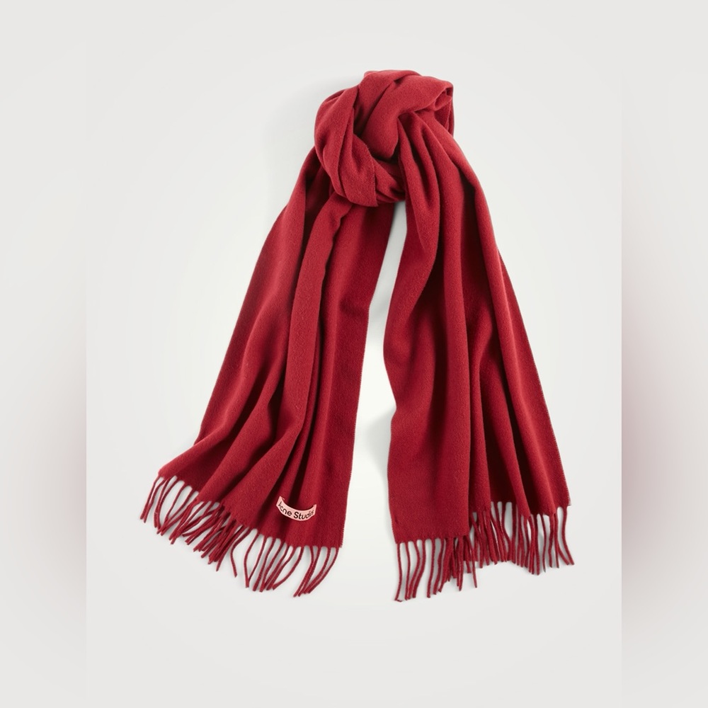 ACNE STUDIOS Narrow Wool Scarf With Fringe Cherry Color